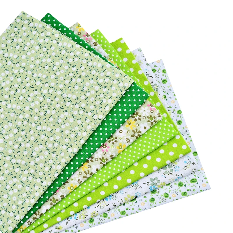 7Pcs/Lot 100% Cotton Plain Green Printed Quilted Fabrics Set Textile Patchwork Fabric for Sewing Tissue Cloth Tilda25x25cm | Дом и сад