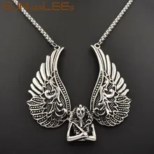 SUNNERLEES Elo Da Cadeia de Moda Jóias Colar de Pingente de Aço Inoxidável Do Punk Asas Para Mens Womens SP52