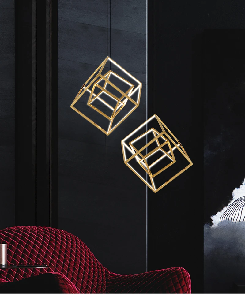 Post современный квадратный светодио дный рамки LED открытый подвесные светильники Геометрия Ресторан Бар гостиная покрытием золото