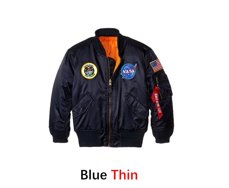 WZJP/зимняя куртка-бомбер для детей 2-12 лет, летная куртка, ma-1 pilot air force, детская бейсбольная куртка-пуховик с подкладкой для маленьких мальчиков - Цвет: Blue (thin)