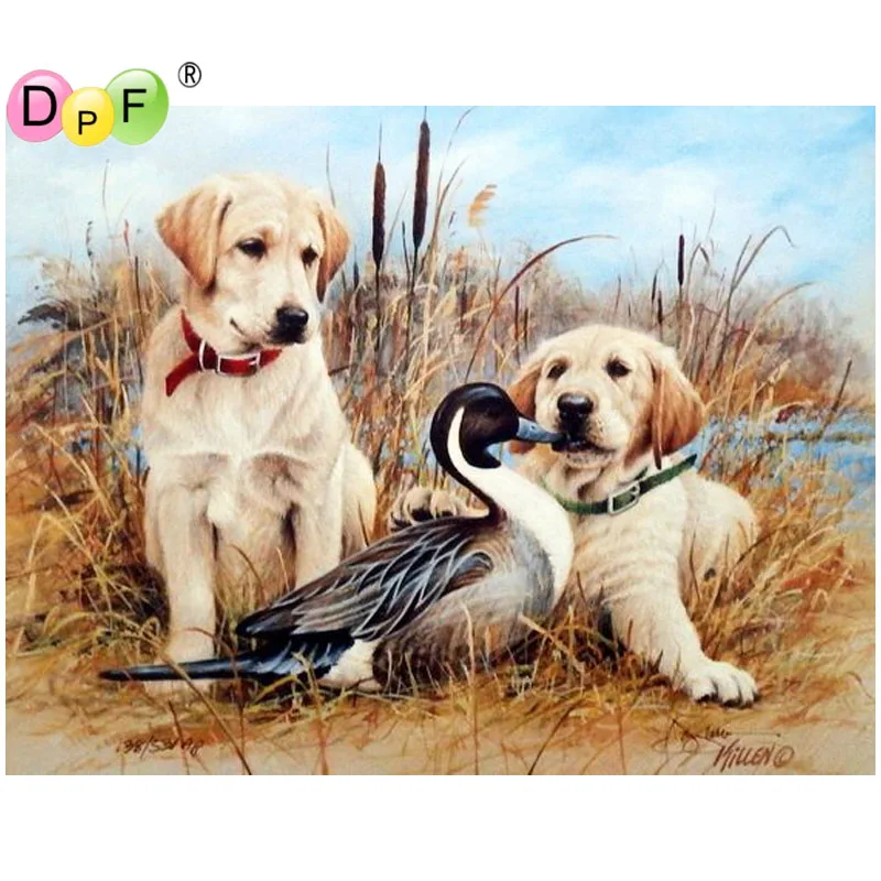 

DPF DIY Gift 5D full Round Diamond Painting dog play duck Diamond Embroidery Magic Cube Cross Stitch craft Mosaic home Decor