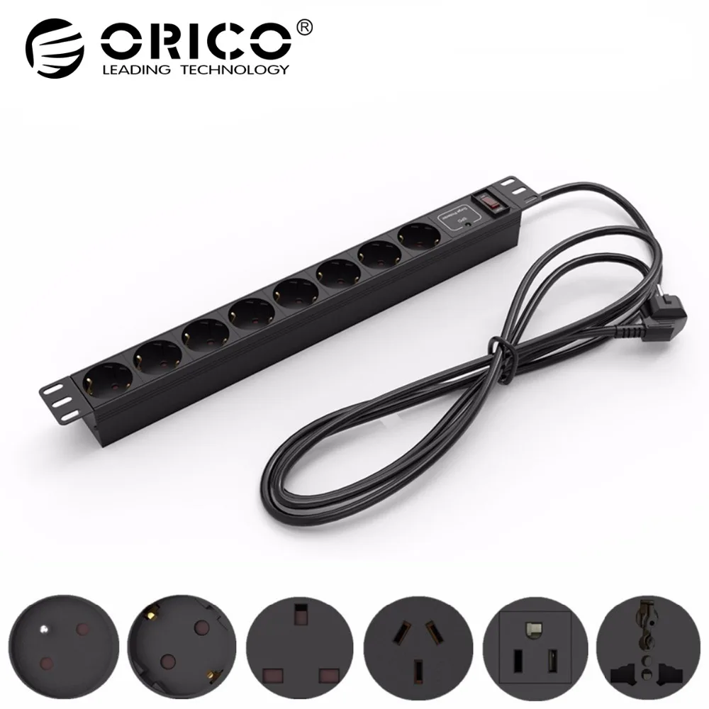 ORICO PDU 1U 8 Outlets 10A 220V 250V Power Charge Socket with 3m
