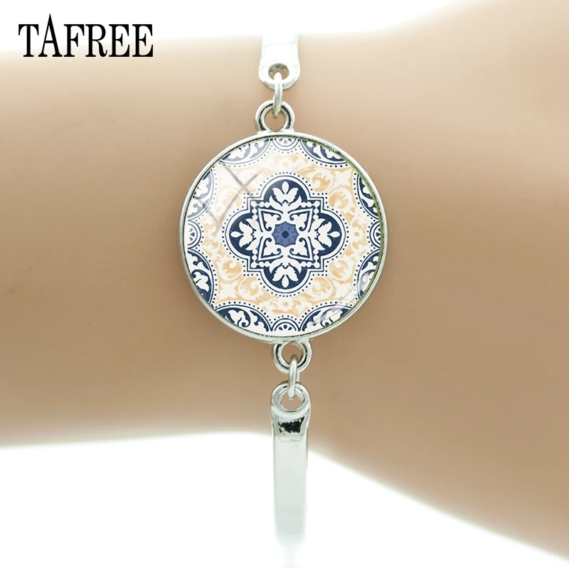 TAFREE изысканный Azulejo Portugues браслеты Португалия стекло кабошон купол манжета