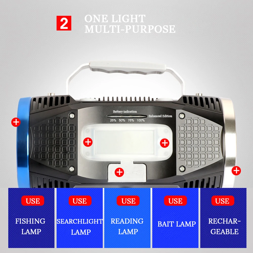 Многофункциональный светодиодный светильник для поиска, светильник-вспышка, рыболовный светильник, двойной светильник, источник, встроенная перезаряжаемая литиевая батарея, 4 светильник ing