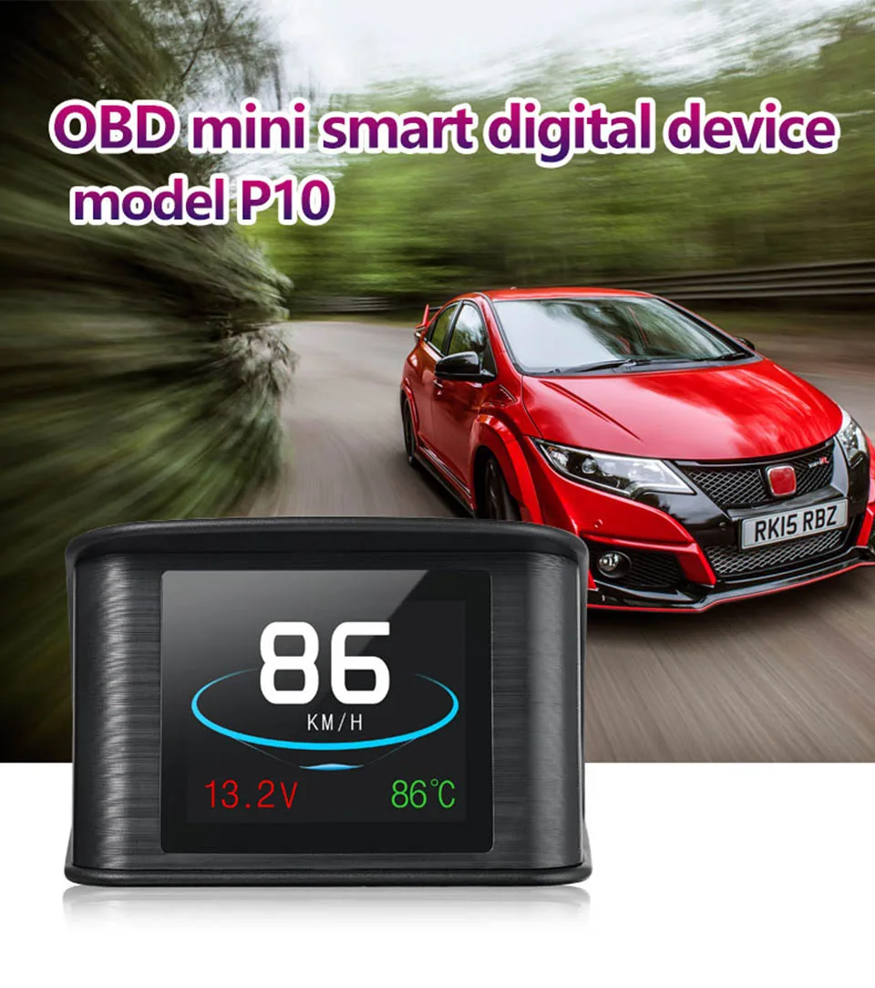 Hud OBD2 дисплей P10 цифровой автомобильный скоростной метр с уровнем топлива напряжение охлаждающей жидкости температура пробег одометр скорость