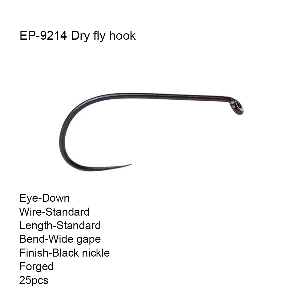 

Eupheng Plus 25pcs 50pcs EP-9214 Down Eye Standard Fine Competition Fly Hooks No Barb Dry Black Nickle Fly Fishing Hooks Flies