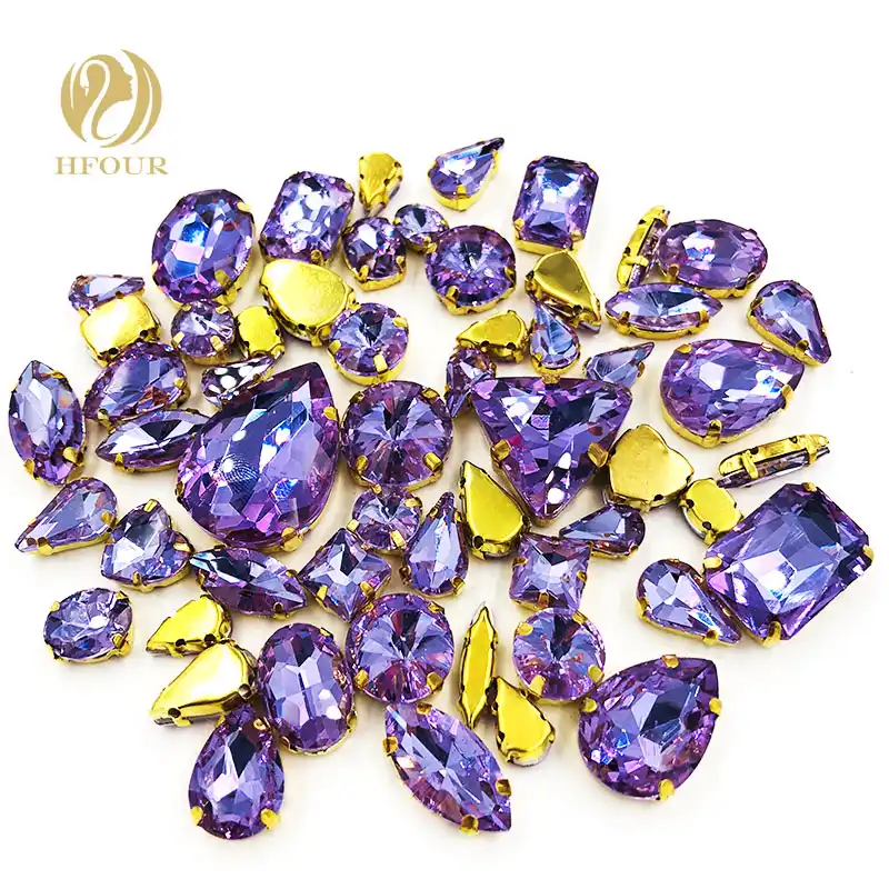 New Product Gold Base Mixed Shape Crystal Violet Glass Flatback Sew On Rhinestones With Claw Diy Wedding Dress Accessories Rhinestones Aliexpress