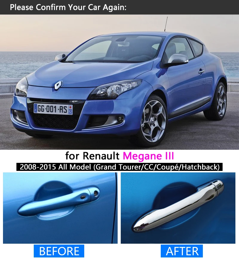 Для Renault Megane III 2008- хром Ручка крышки отделки 3 MK3 2009 2010 2011 2012 2013 автомобильные аксессуары наклейки стайлинга автомобилей