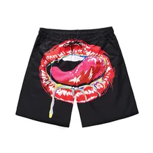 Red Lip Print Summer Men's Beach Casual Board Shorts Swimming Trunks Quick drying Drawstring Loose Swimwear Bathing Suits 2019