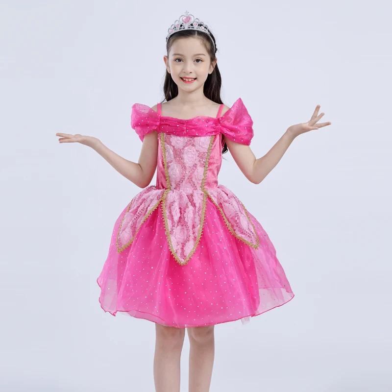 

Children Cartoon Aurora Belle Cinderella Princess Dress Girl Kids Cotton Short Halloween Cosplay Costume Tutu Party Formal Dress