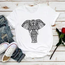 Художественная Мандала слон Милая футболка женская летняя новая белая Повседневная крутая футболка femme винтажная уличная футболка