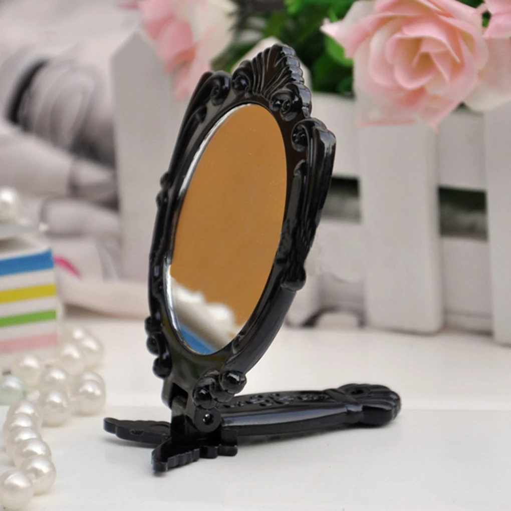 

2018 New Classic Fashion Black Butterfly Foldable Handle Cosmetic Mirrors Round Shaped Makeup Mirror