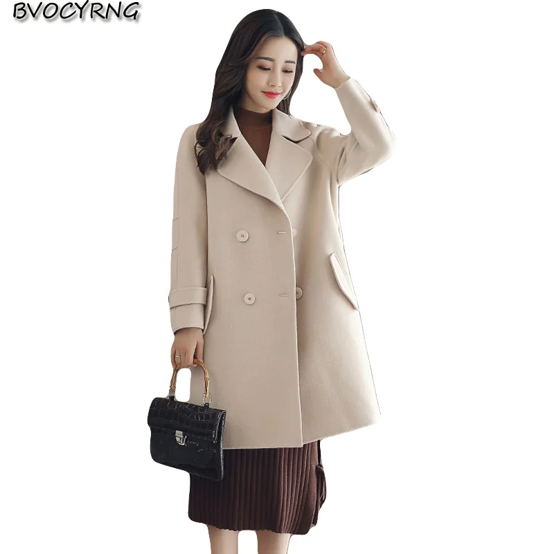 

New Spring and Autumn Wool Coat Lapel Large Size Women's Casual Coat Female Jacket Elegant Fashion Woolen Parka Warm Outerwear