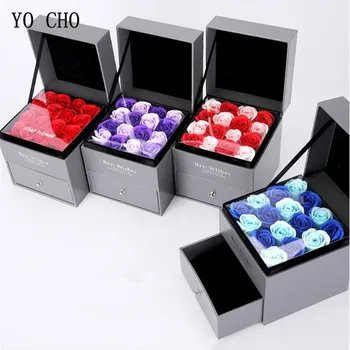 

YO CHO Artificial Flowers Roses Gift Box Silk Flower Valentine's Day Jewelry Box Red Rose Wedding Birthday Mother's Gift Flowers