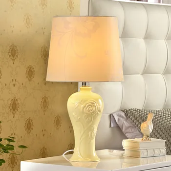 

TUDA 31x55cm Free Shipping Modern European Style Table Lamp Rose Carve Ceramic Table Lamp For Bedroom Living Room Table Lamps