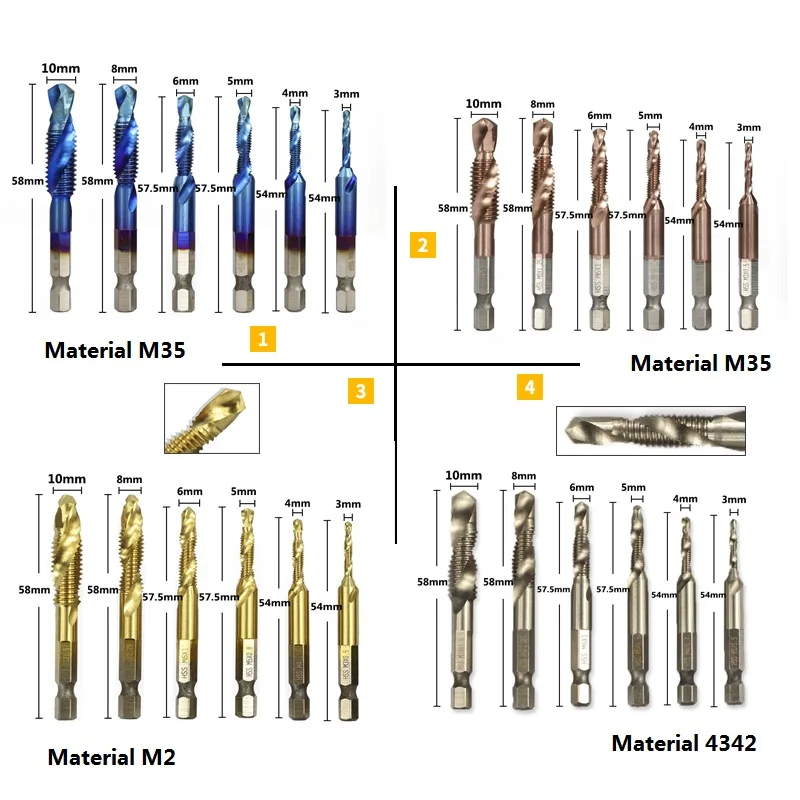 Xcan Pces 4 Hss Torneira Métrica Broca Bits Espiral Trapezoidal Mão Parafuso Torneiras m3 m4 m5 m6 m8 M1o Tap Conjuntos 6 1 –