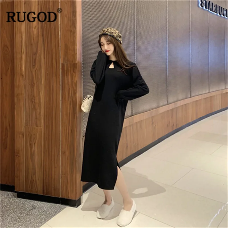 Женское прямое платье RUGOD черное ТРАПЕЦИЕВИДНОЕ ПЛАТЬЕ разных стилей в Корейском