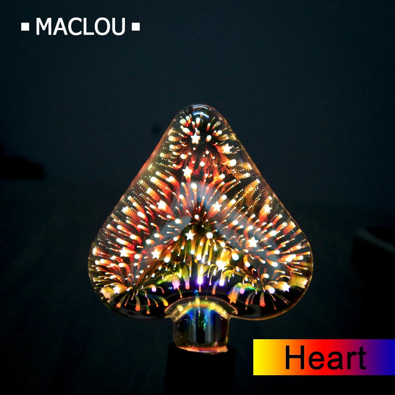 Bombilla Led 3D 220 V estrella corazón diamante Edison luz nocturna novedad colorida chimenea Lampara vacaciones hogar Bar Decoración Bombilla Led 3D 220 V estrella corazón diamante Edison luz nocturna novedad colorida chimenea Lampara vacaciones hogar Bar Decoración