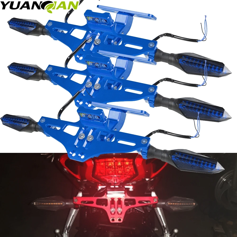 

Universal Aluminum Motorcycle Adjustable Angle License Number Plate Frame Holder Bracket With LED Turn Signal Light Blinker