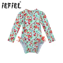 New Arrival Infant Baby Girls Long Sleeves Floral Printed Back Zipper Summer Bikini Swimsuit Swimwear Bathing Suit Rash Guard