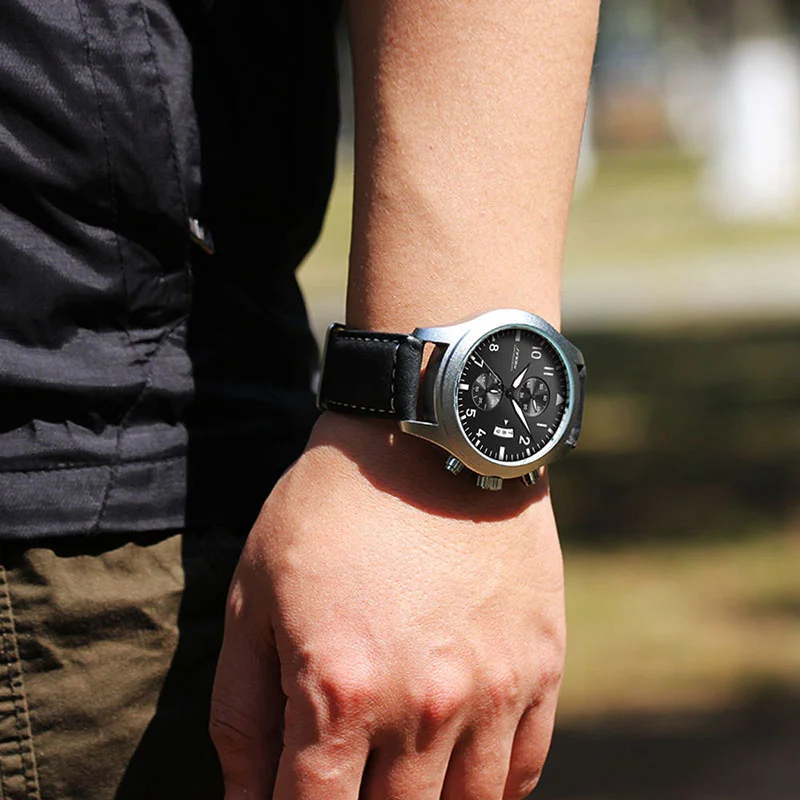  SINOBI Mens Chronograph Sports Watches Men Military Leather Watch Luxury Brand Male Quartz Clock Wr