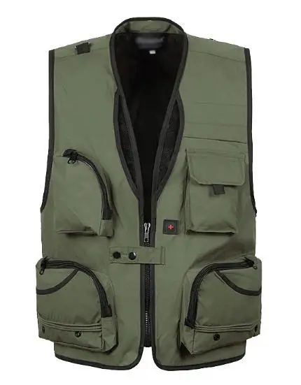XL-5XL Для мужчин фотографии работы жилет v-образным вырезом Multi-карман Репортеры без рукавов Куртка Верхняя одежда A364 - Цвет: army green