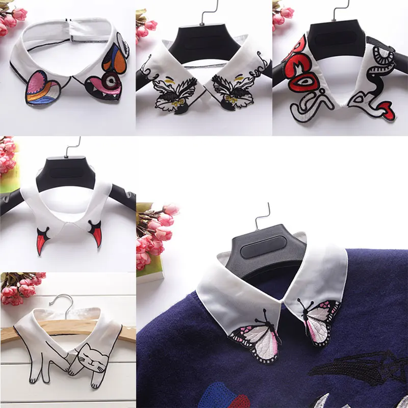 

Shirt Fake Collar Detachable Cartoon Embroidery Lapel Blouse Tops Costume Decor False Collars Women Clothes Accessories