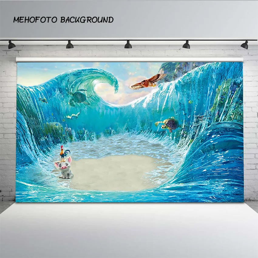 

Cartoon Moana Surfing Pacific Sea Wave background Photo backdrops Birthday Party Event Banner Background for Photo Studio LV-452