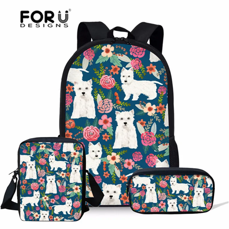 

FORUDESIGNS Cute Westie Florals Terrier Dog Design Children School Bags for Girls Animal Kids Backpack Teen Boys Satchel Bookbag