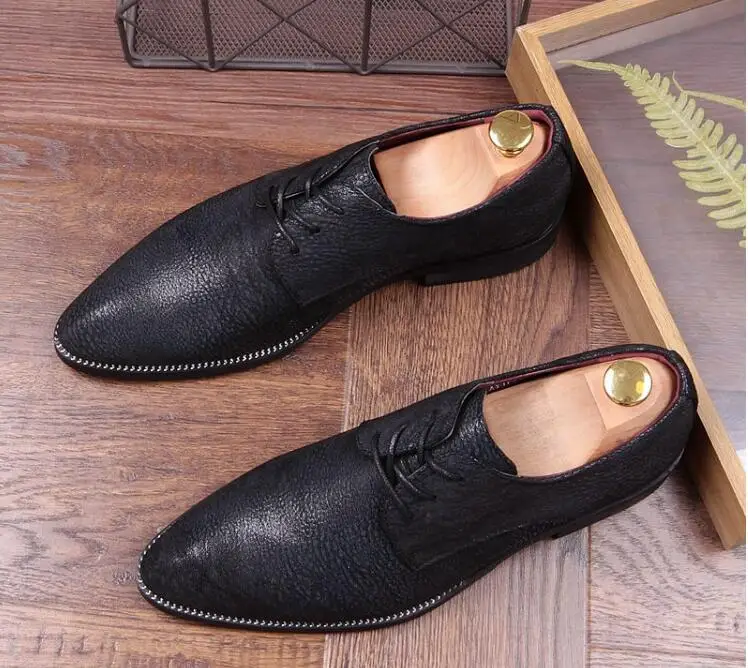 Augmenté Chaussures Robe Dentelle Relief Noir Les En Bout Mariage Mode Britannique De Pointu up Tous Cuir Match D'affaires qrtxTawFq