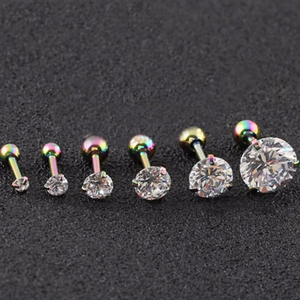 1PC Fashion CZ 3 Prong Tragus Cartilage Stainless Steel Ear Stud Crystal Zircon Earrings Piercing Jewelry Gold Clear boucle - Image 3