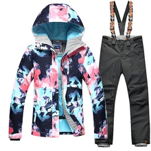 GSOU зима-35 градусов женский лыжный костюм Сноубординг костюмы водонепроницаемый 10 к Супер Теплая Лыжная куртка+ Термические велосипедные штаны