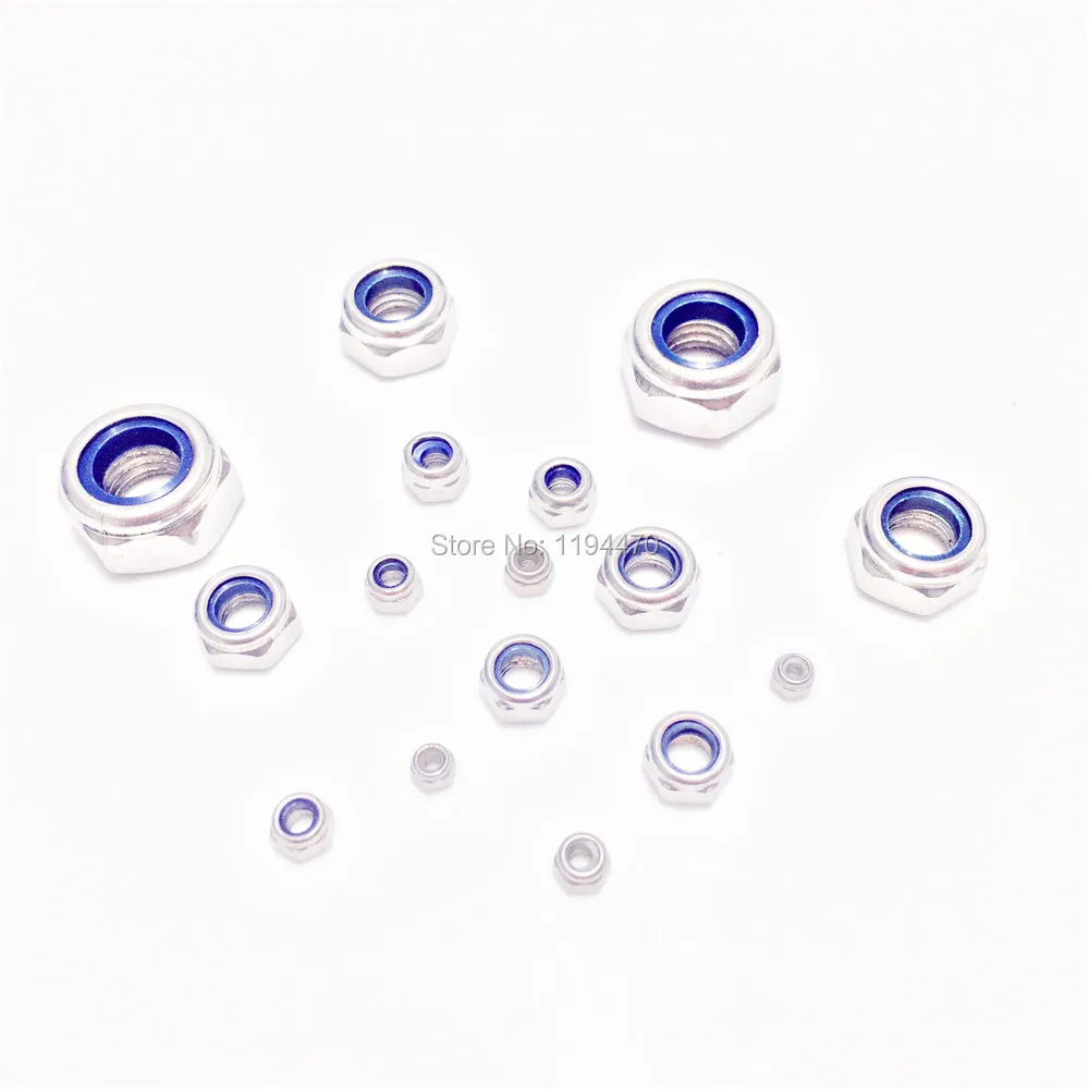 100pcs M10 Metric DIN985 Stainless Steel Self Locking Hex Nylon Insert