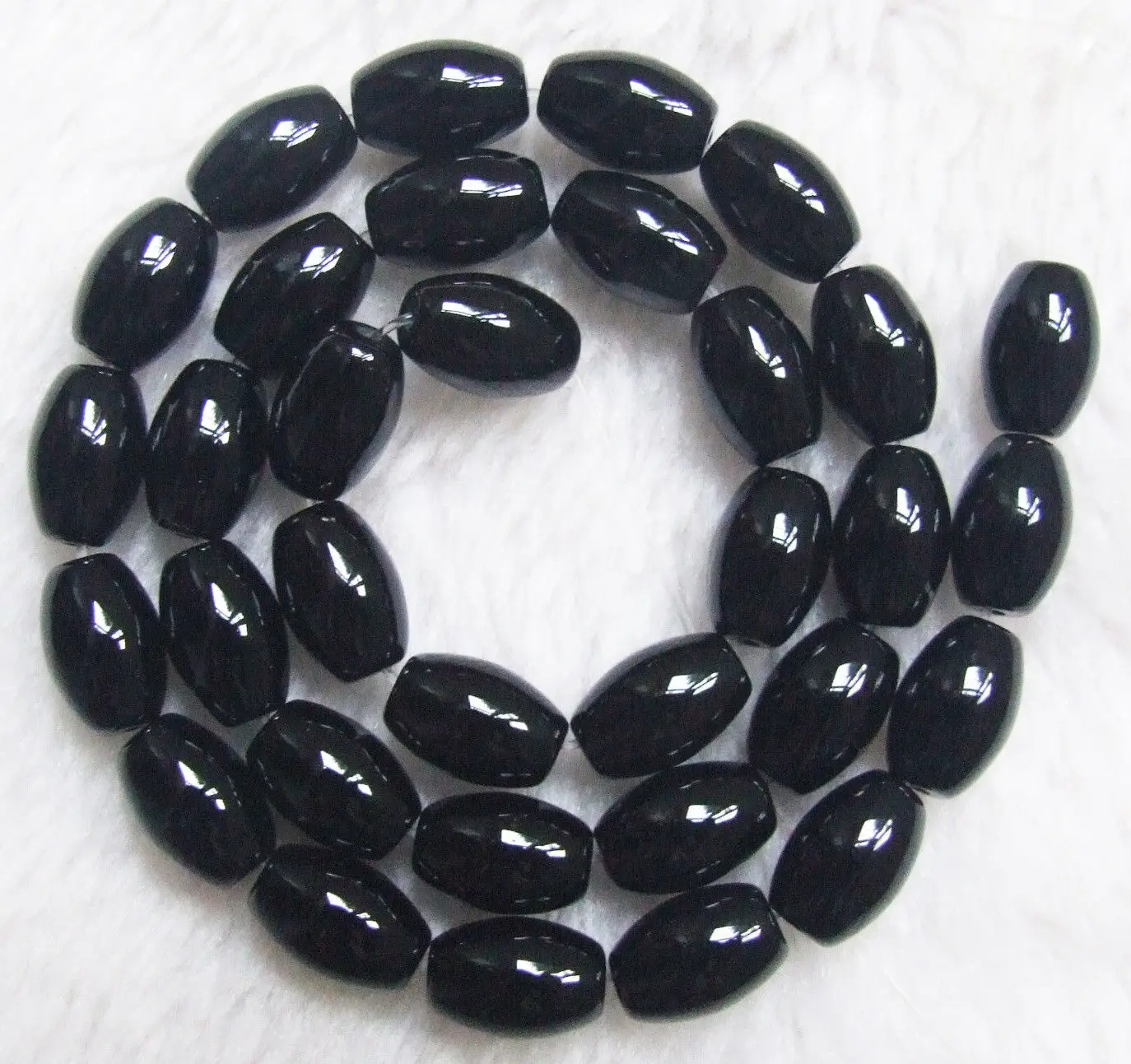 

8x12mm Natural Black Onyx Smooth Barrel Loose Beads 15.5"