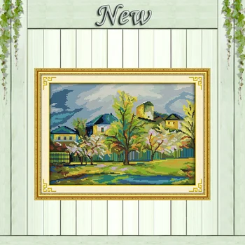 

Beautiful village scenery diy decor painting counted printed on canvas DMC 11CT 14CT kits Cross Stitch embroidery needlework Set