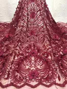

2019 Latest African High Quality Velvet Sequence French Nigerian Sequins Net Tulle Mesh Swiss Lace Fabric For Dress 5Yards/Lot