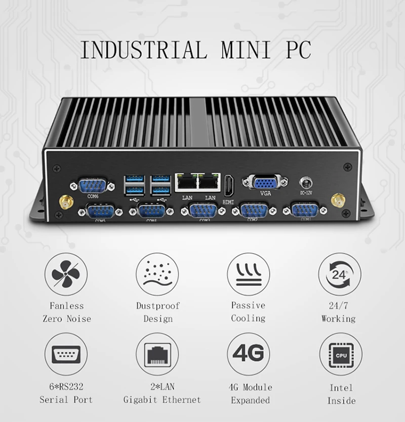 HLY безвентиляторный промышленный мини-ПК Win10 Core i7 5500u 2 * Intel Gigabit LAN 6 * RS232 8 * USB Micro компьютер Linux Wi-Fi HDMI Windows PC