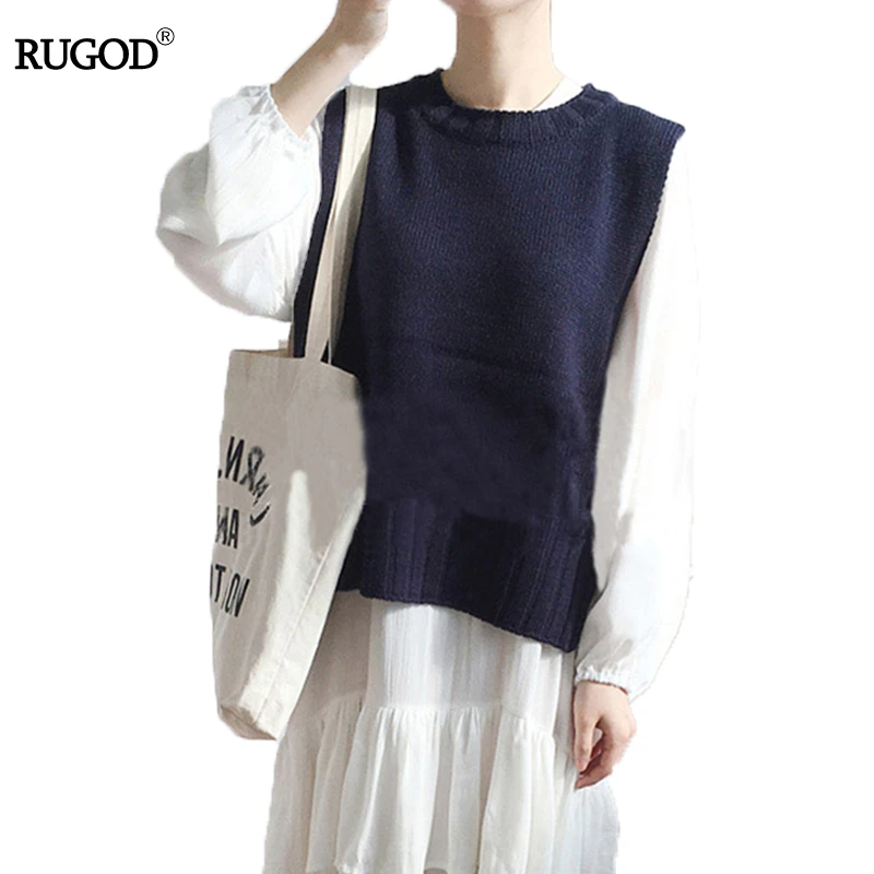 

RUGOD 2018 New Spring Winter Vest Coat Female Fashion O-neck cCasual Vest Woman Knitted Solid Loose Vest Women Winter