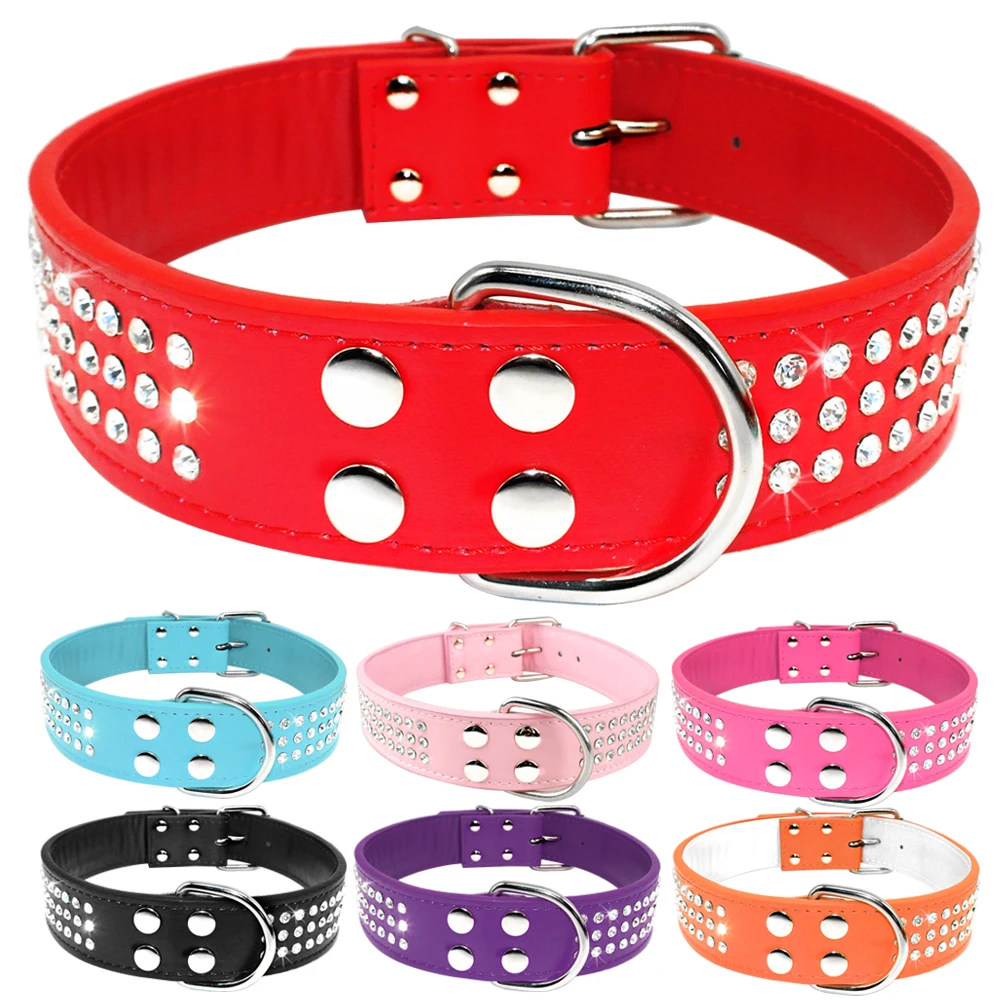 rhinestone leather dog collars