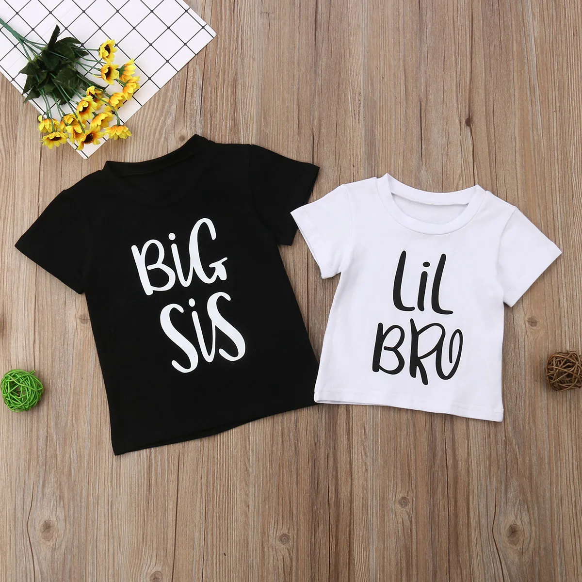 Kids Newborn Baby Clothes Family Sister Brother Cotton Short Sleeve T-shirt Letter Tops Fit 0-6Y