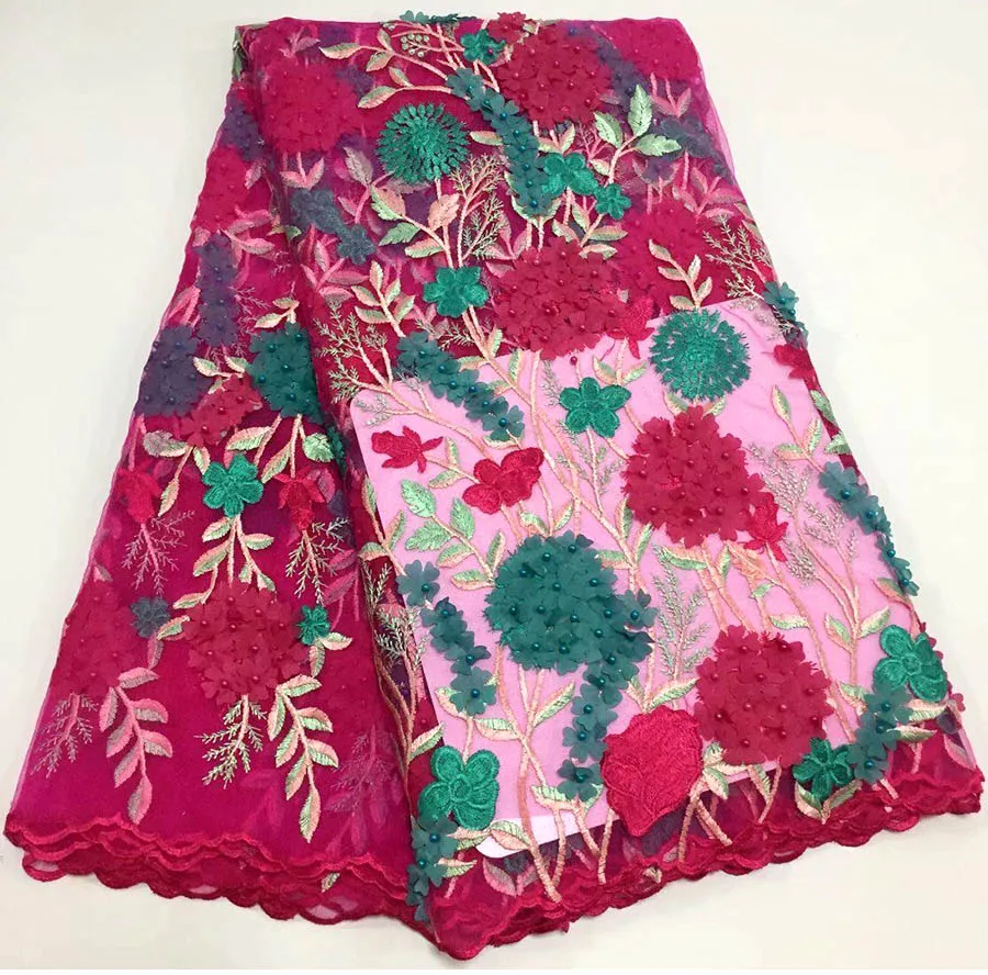 

New African Net Lace With Beads Embroidery French Tulle Lace Fabric With Stones 5 Yards/Piece High Quality For African Garment