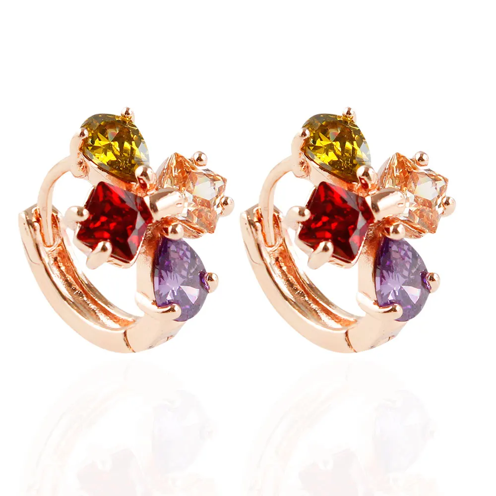 

F&U Cheap Wholesale Pirce Zinc Alloy Gold and Silver Color Clover Shaped Zircon Crystal Stud Earrings