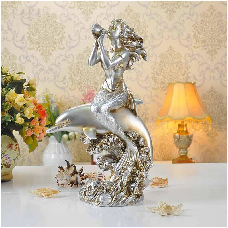

Mediterranean Style Mermaid Scorpio Sound Ornaments European Retro Home Decoration Livingroom Desktop Figurines Resin Crafts Art