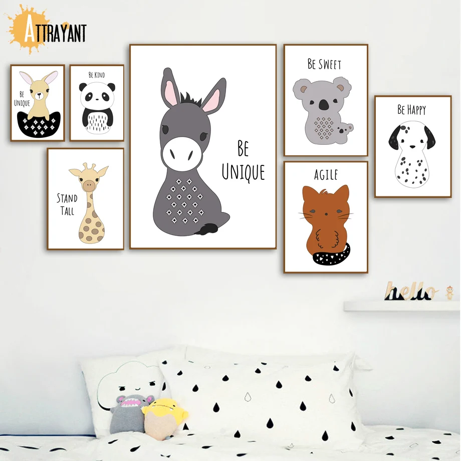 

Giraffe Deer Panda Dog Koala Cat Wall Art Canvas Painting Nordic Posters And Prints Wall Pictures Baby Kids Room Nursery Decor