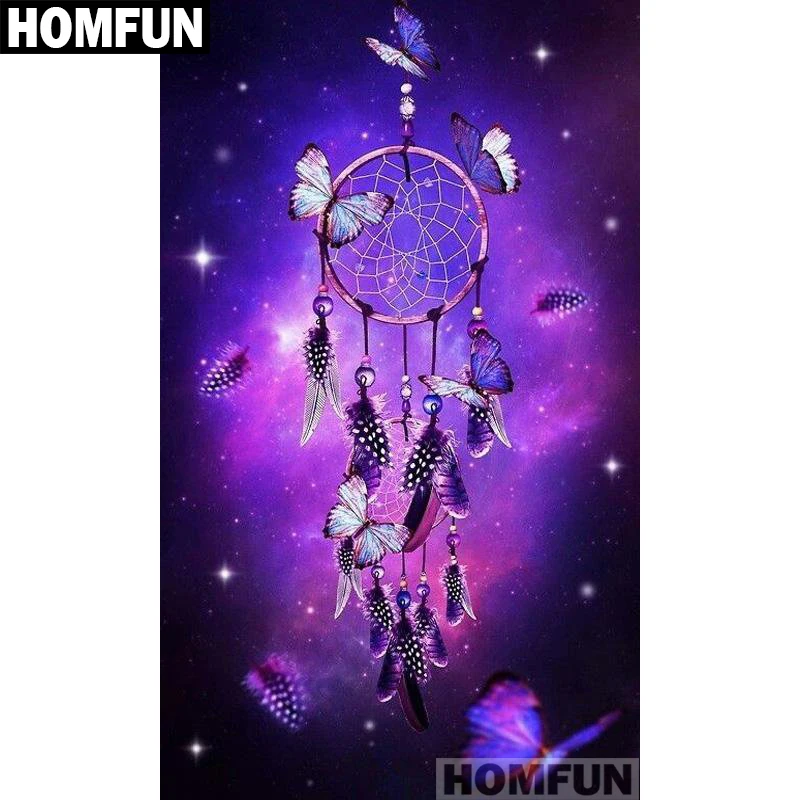 Набор для алмазной вышивки HOMFUN A01599 алмазная живопись бабочка мечта перо вышивка