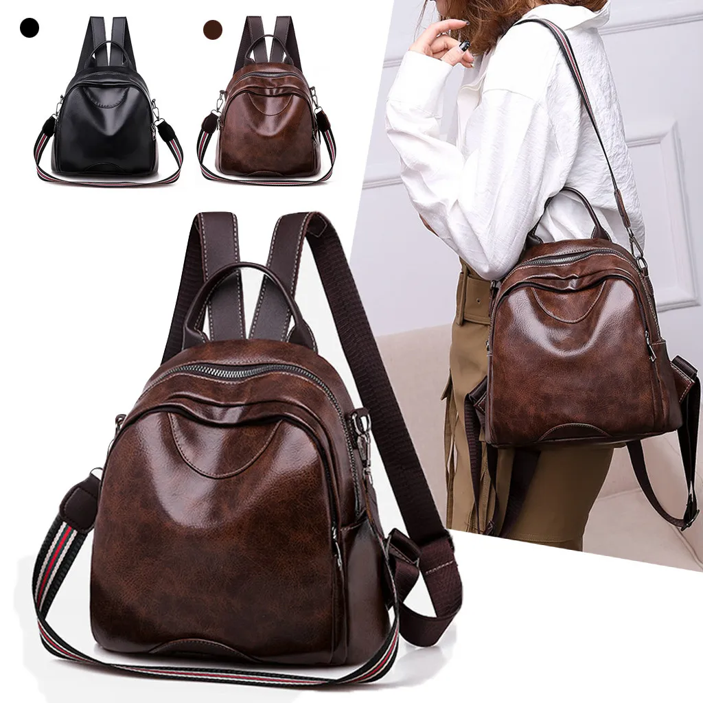 

Phil-Bag Store Fashion Women Leather Backpacks Large Capacity Stripe Bags Package Shoulder Bags #D