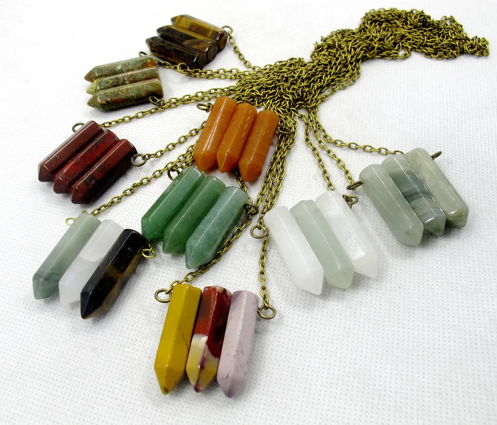 

New Designed!Natural Mixed Stone Hexagon Reiki Point Necklace Natural Stone Necklace Jewelry With Bronze Chain 5pcs/lot