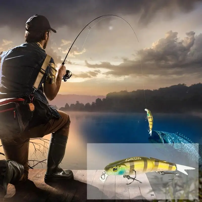 

High quality Hard Laser Floating Minnow Two Segements Fishing Lure 3D Eyes Soft Tail Bionic Artifical Swimbait Fishing Tackle