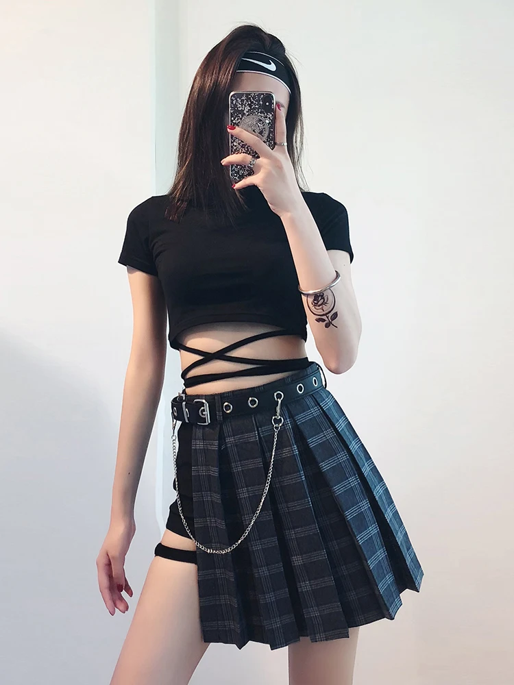 Юбки Женские продвижение Saia Midi летние новые ампир женские хип хоп пояса выше колена, мини плиссированные Лоскутные юбки