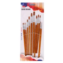 12Pcs Flat Tip Nylon Hair Artist Painting Brushes Set Watercolor Oil Drawing Pen